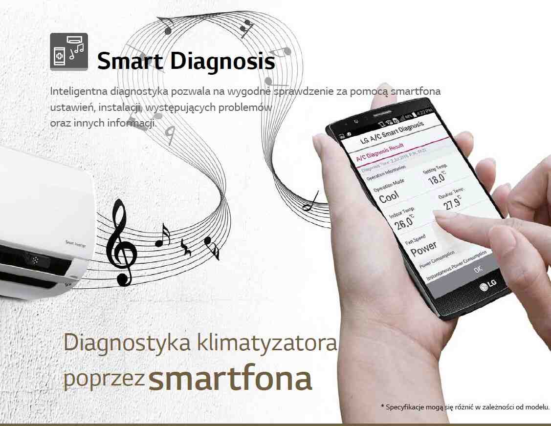 Inteligentna diagnostyka pozwala na wygodne sprawdzenie za pomocą smartfona ustawień, instalacji, występujących problemów oraz innych informacji.
